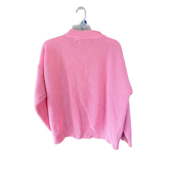 Society Coral Pink Chunky Knit Cropped Sweater Mock Neck Oversized Y2K L/XL - Picture 6 of 11
